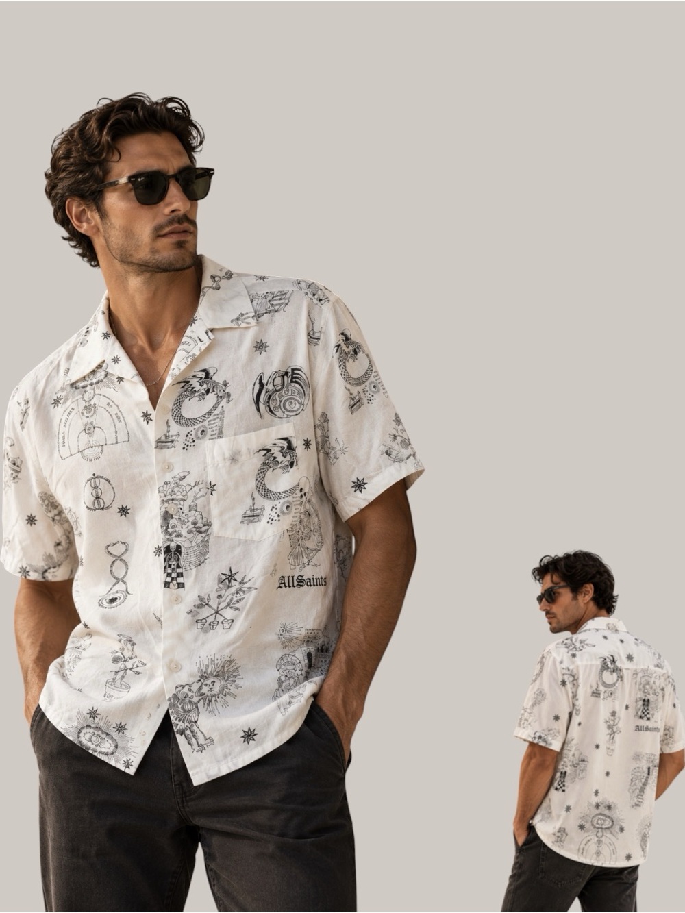 AllSaints Oversized Dragon Graphic Shirt | Size S